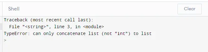 can only concatenate list ( not int ) to list in Python error message example