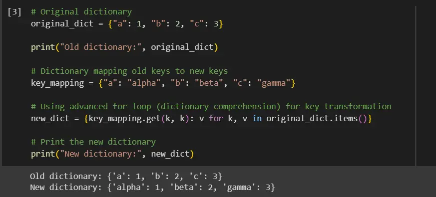 change the key in a dictionary in python - output 3