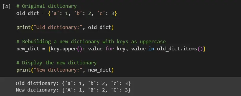 change the key in a dictionary in python - output 4