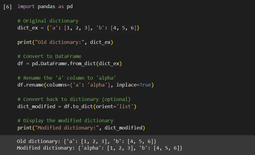 change the key in a dictionary in python - output 6