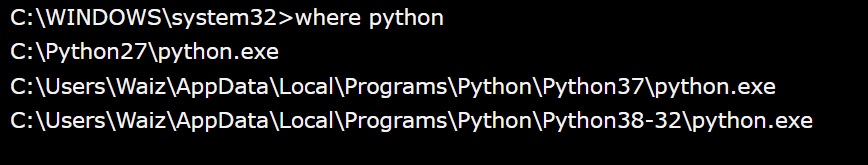 check if python is installed using where