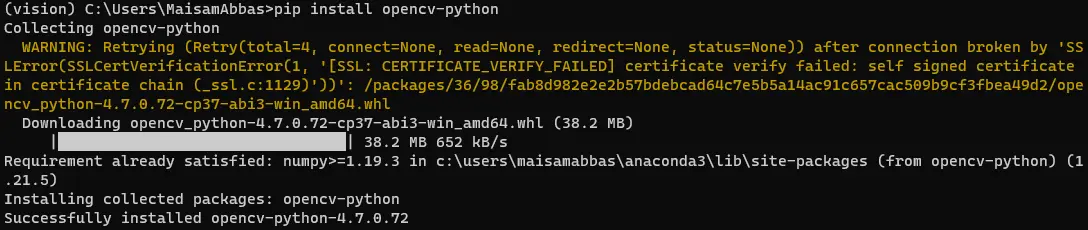 conda install cv2 using pip