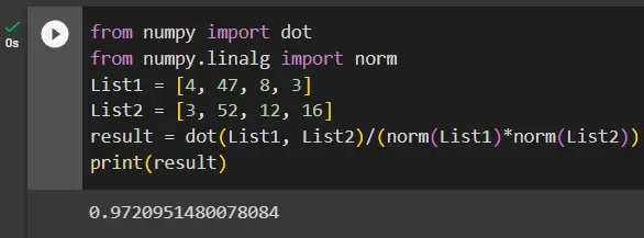 cosine similarity python using numpy library 1