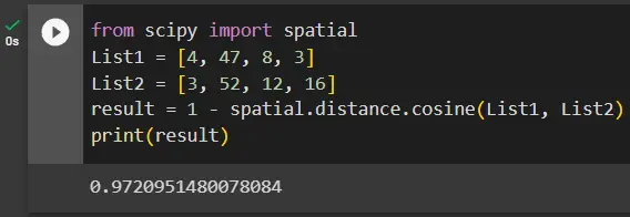 cosine similarity python using scipy library