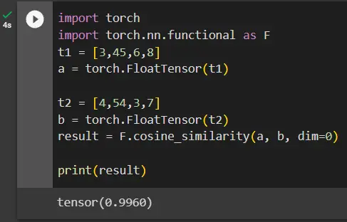 cosine similarity python using torch library