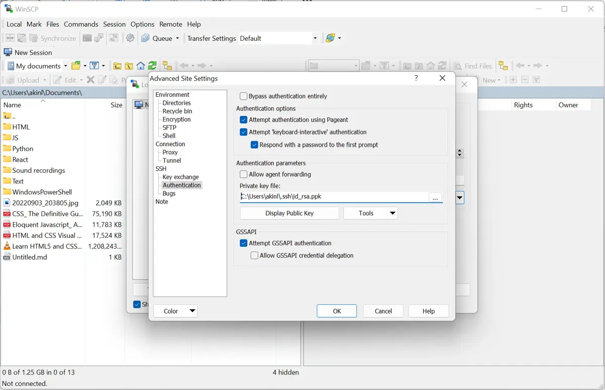 create sftp functionality in python - advanced site settings