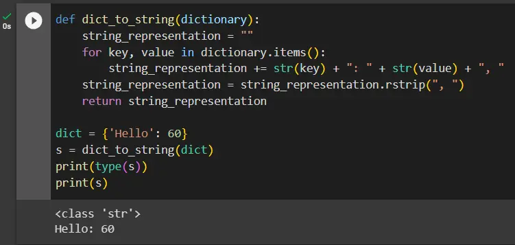 dict to string in python using for loop
