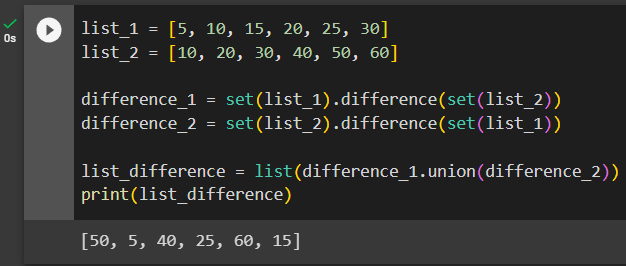 difference between two lists python using set.difference method