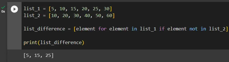 difference between two lists python using in keyword 2