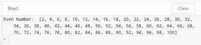 even numbers using the for loop in python