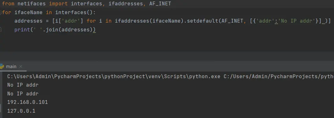 get ip address python using netifaces