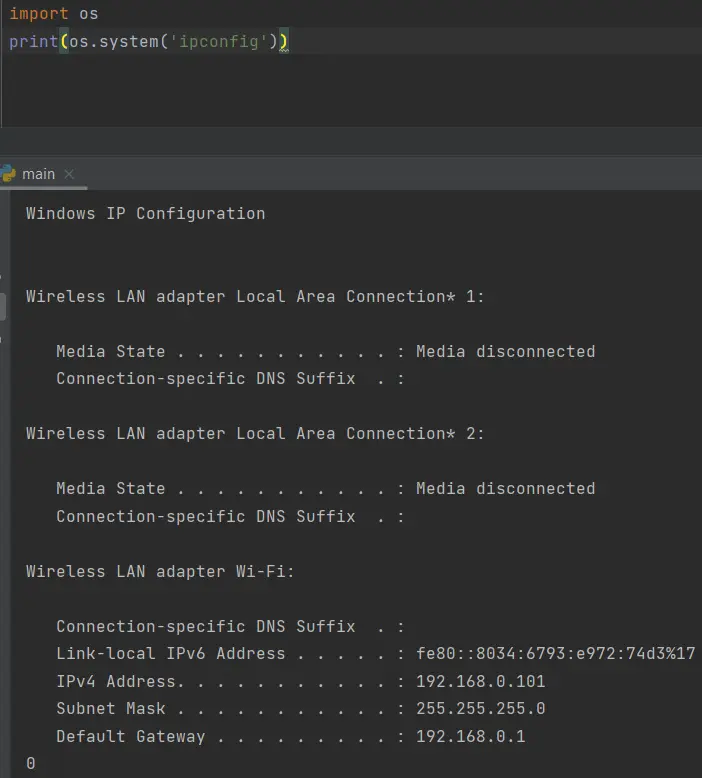 get ip address python using os