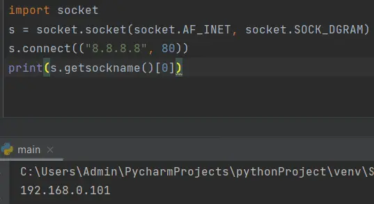 get ip address python using socket.getsockname
