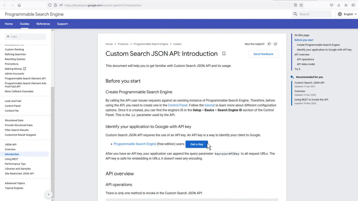 Google Cloud - JSON API Get Key