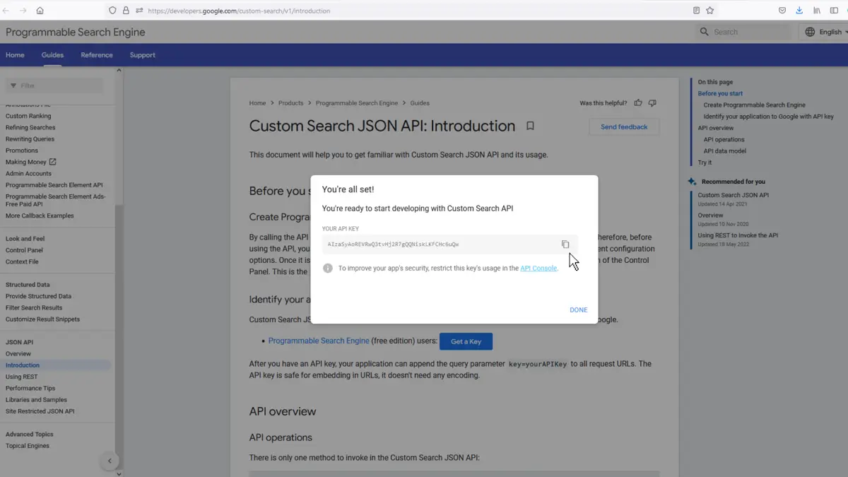 Google Cloud - JSON API Show Key