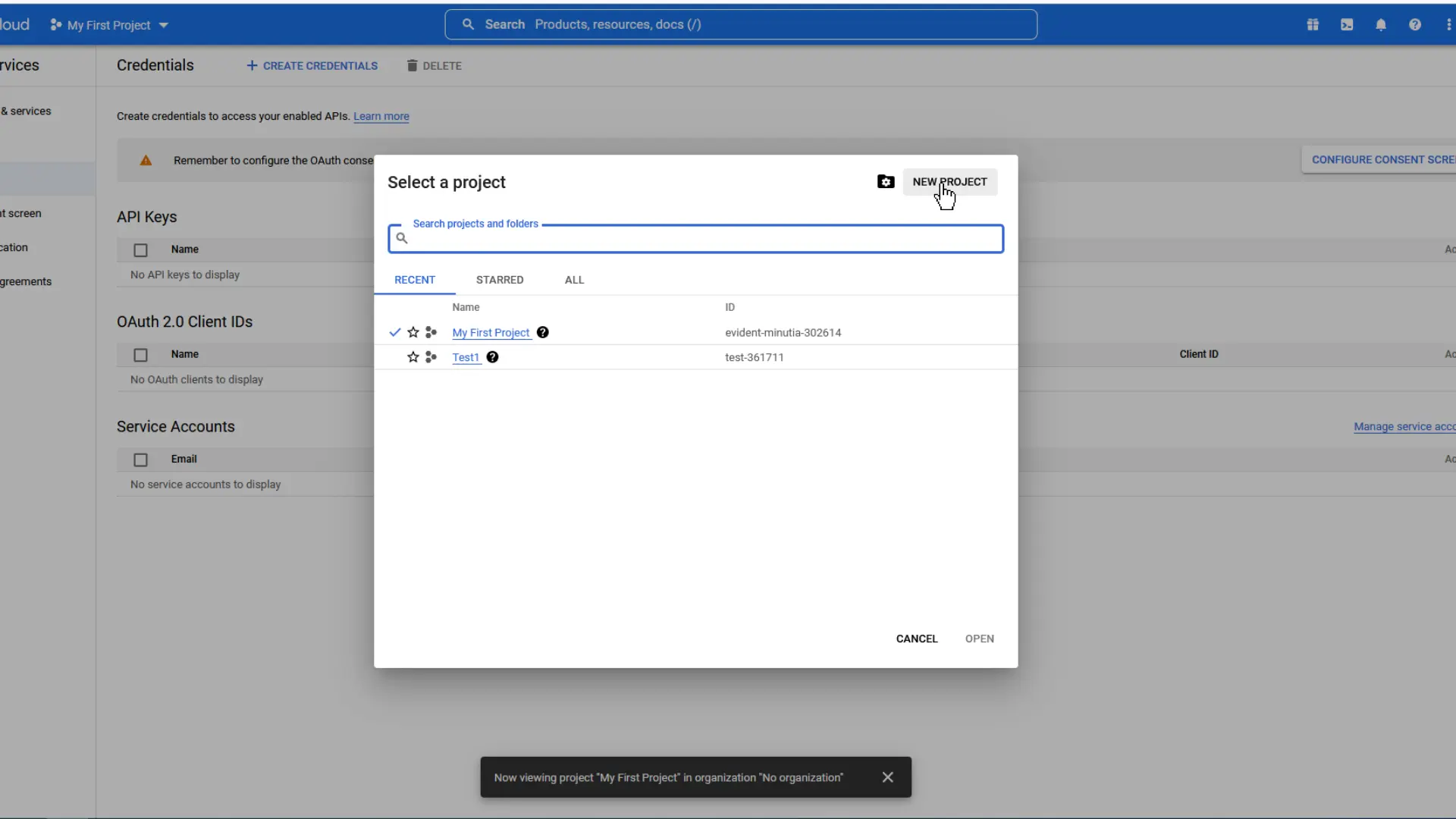 Google Cloud – Neues Projekt