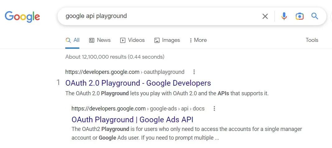 Durchsuchen des Google-API-Spielplatzes