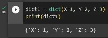 initialize a dictionary python using dict()