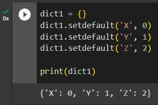 initialize a dictionary python using setdefault()