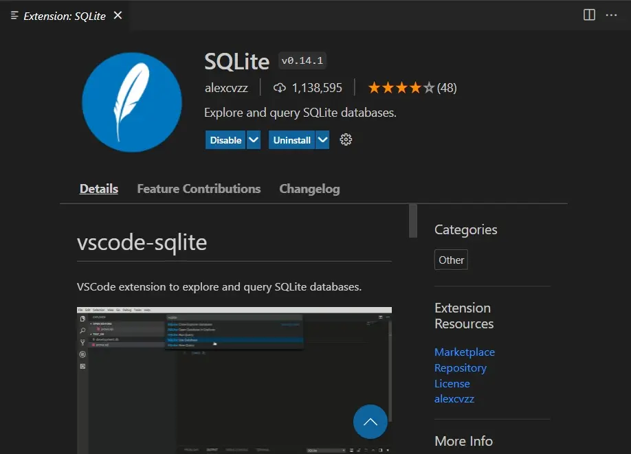 SQLite installiert