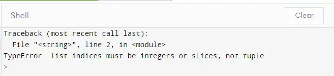 los índices de la lista deben ser enteros, no enumerados en el primer ejemplo de error de Python