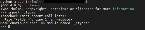 Replicar el error: ningún módulo llamado _ctypes
