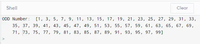 odd numbers using for loop in python