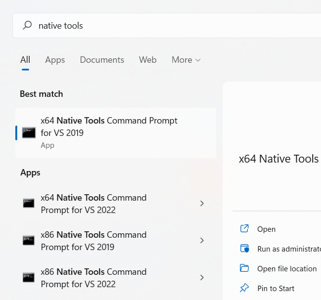 Open Native Tools Command Prompt