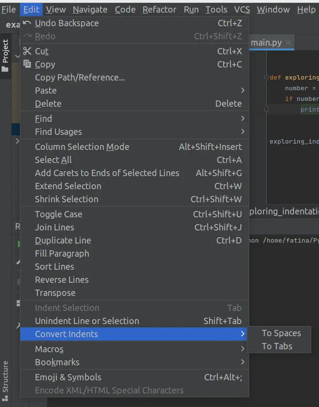 Editing the setting of Pycharm to fix the indentation error