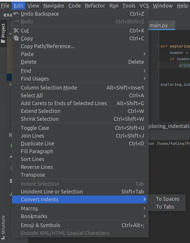 Bearbeiten der Einstellung von Pycharm, um den Einzugsfehler zu beheben