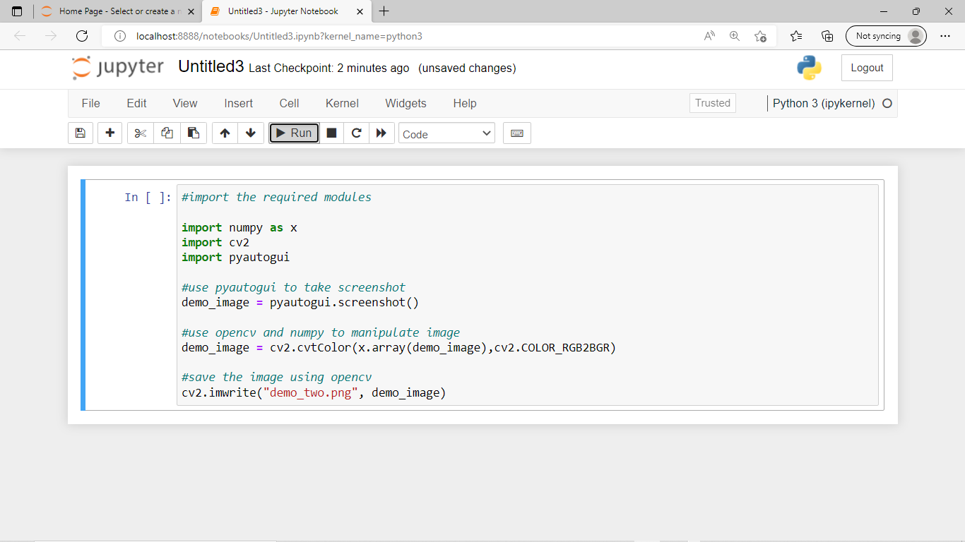 Python Screenshot Using Pyautogui Numpy and OpenCV Output