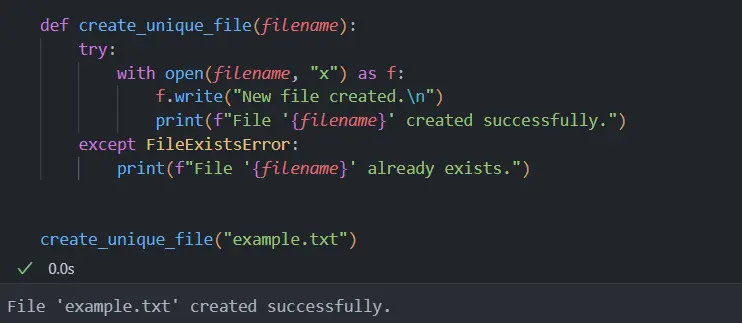 python create file if not exists - output 1