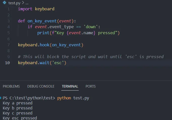 python detect keypress - output 1
