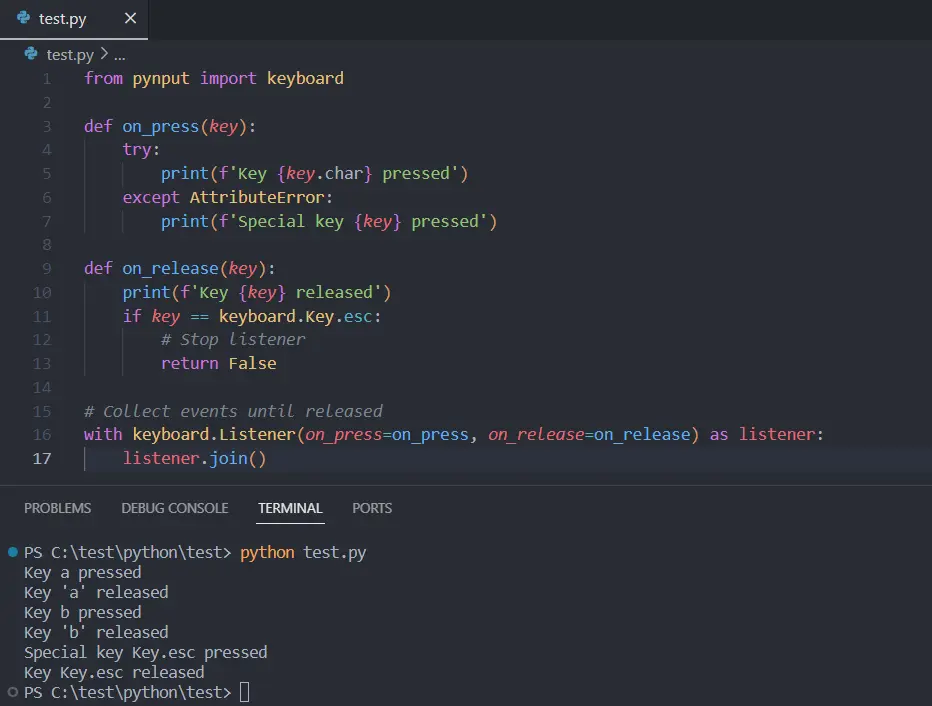 python detect keypress - output 2