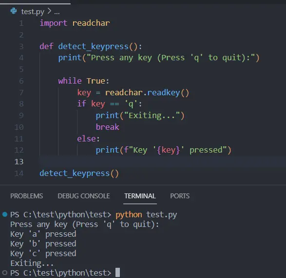 python detect keypress - output 3