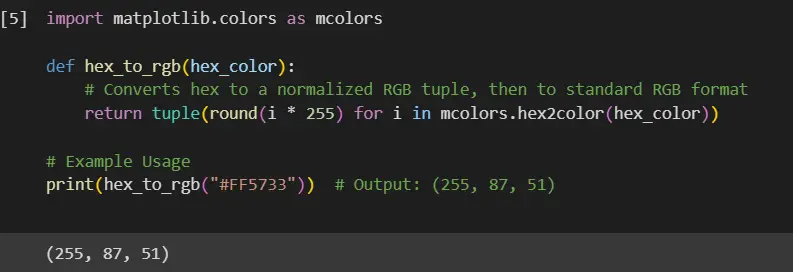 python hex to rgb - output 5