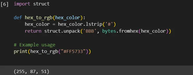 python hex to rgb - output 6