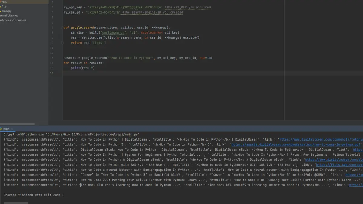 Python Implement the Custom Search API - Output 1