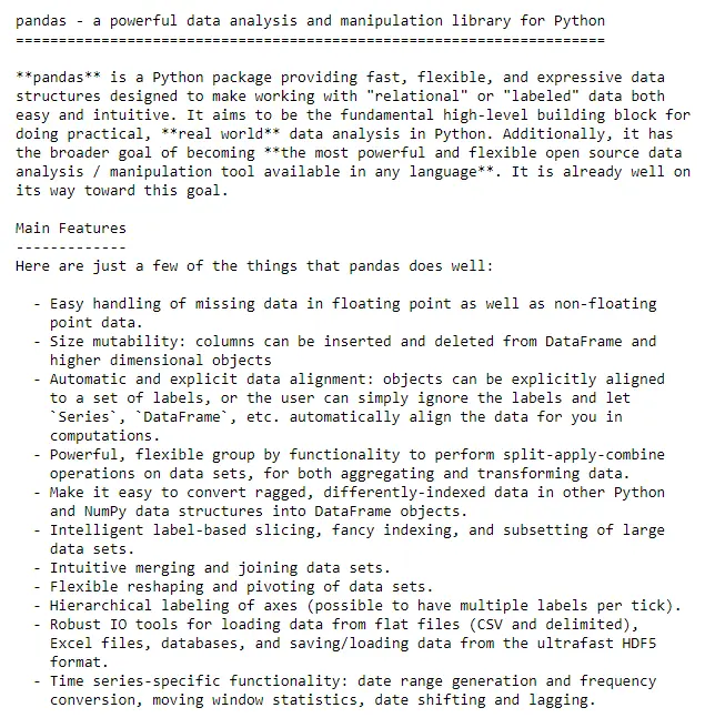 python pandas docstrings