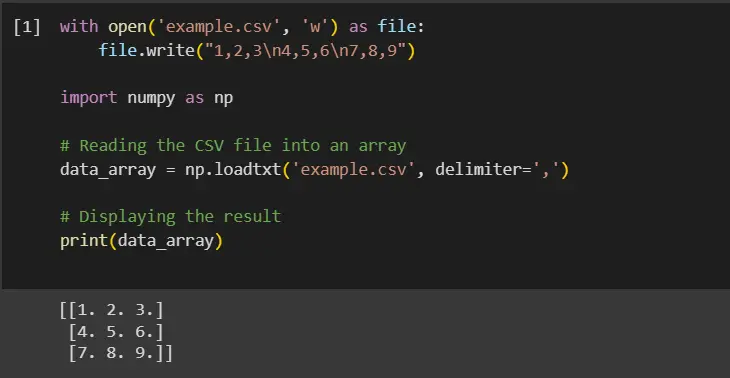 python read csv into array - output 1