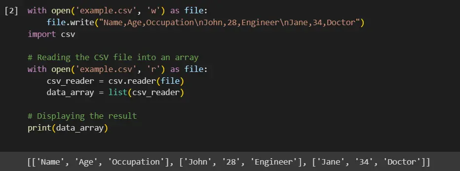 python read csv into array - output 2