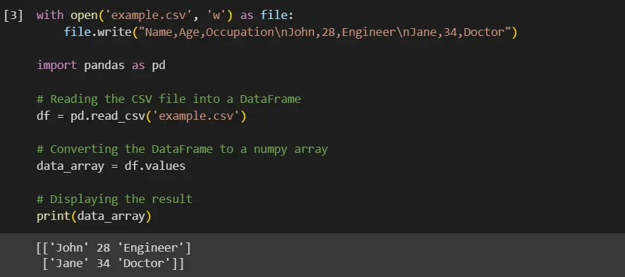 python read csv into array - output 3