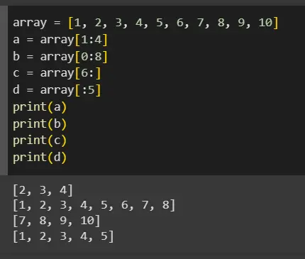 python subarray - slicing