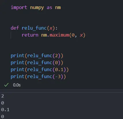 relu derivative python - output 1