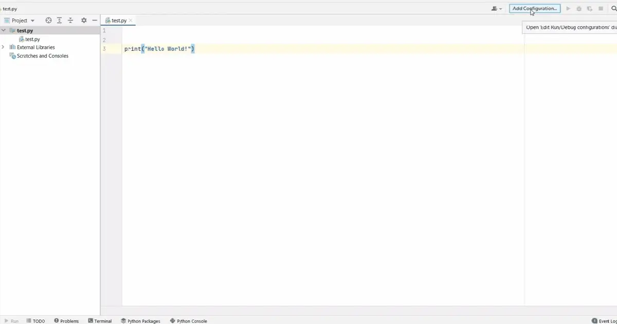 ejecute el código después de agregar la configuración en pycharm