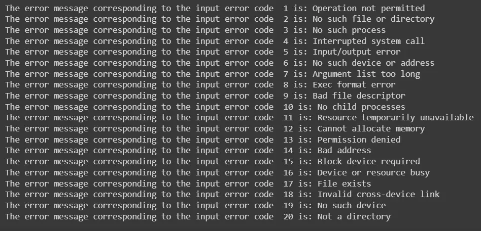 strerror - Print First 20 Errors