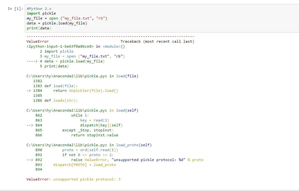 error de protocolo pickle no compatible