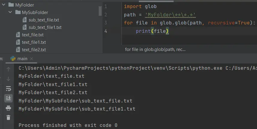 using glob.glob method