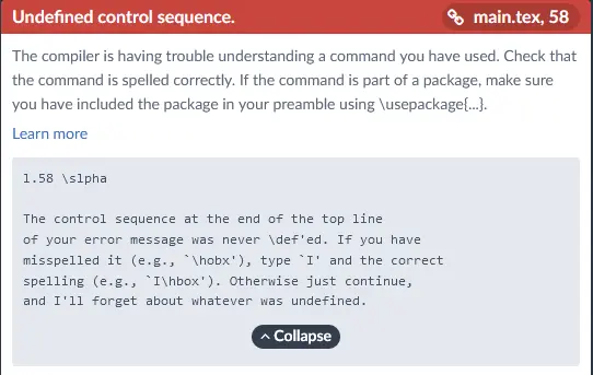 Undefined Control Sequence Error