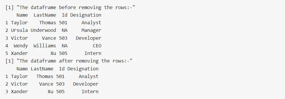 Remove Rows With NA in One Column Using filter()